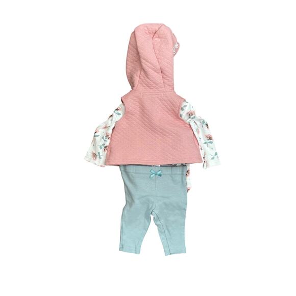 Catherine Malandrino 3 piece leggings set hooded vest pastel floral cotton 0-3m - Picture 2 of 6